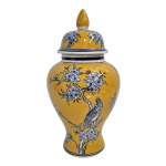 Yellow Ginger Jar - Blue Floral And Bird Pattern 18X18X35CM