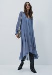 Sheer Tie-neck Dress - Dusty Blue