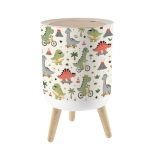 Small Trash Can With Lid Cute Cartoon Dino Skateboard Bike Surf Scooter Flat Style Dinosaur 1.8 GALLON 7L Garbage Can Waste Bin