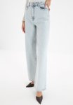 Wash Effect High Waist Wide Leg Jeans - Grey
