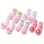 5 Pairs Of Newborn Baby's Cotton Crew Socks Cute Bowknot Design Socks For Spring And Summer