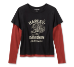 Women’s H-d American Classic Layered Top – Colorblock – Harley Black & Barn Red