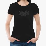 Ladies T-Shirt Flock Print Black Tee - 2XL