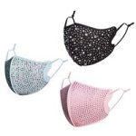 Ice Cooling Microfibre Sparkling Rhinestone 3D Face Mask 3 Piece Black/blue/pink