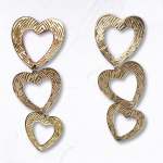 Textured Tripple Heart Earrings - Gold Free