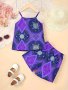 Cute Polyester Blend Peplum Top And Shorts Set For Girls Adjustable Halter Neck Elastic Waist Perfect For Summer Outdoor Play