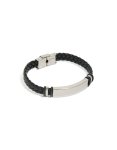 Mens Waterproof Stainless Steel & Black Pu Leather Braided Chain Bracelet