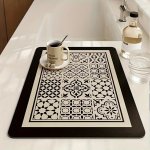Vintage Bohemian Dish Drying Mat Non-slip Absorbent Polyester Drain Pad Coffee Machine Mat Pet Placemat Table Mat Washable Cup C