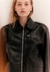 Distressed-look Shoulder-pad Jacket - Brown