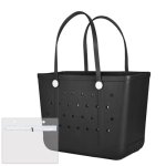 Uekekicg Extra Large Rubber Tote Bag Beach Bag Washable Durable Open Beach Tote Bag Travel Totes Bag For Pool Boat Sports Black