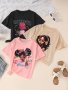 3PCS Versatile Cartoon Girl Graphic Crew Neck Short Sleeve T-Shirt Set For Girls Summer Gift Outdoor