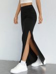 Solid Color Split Hem Skirt Elegant High Waist Bodycon Skirt For Spring & Summer Women's Clothing