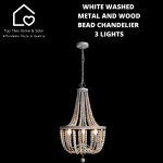 White Washed Metal And Wood Bead Chandelier - 3 Lights