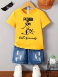 Casual Versatile Boys' Summer Tops - Father & Son... Print Short Sleeve Crew Neck T-Shirt Trendy Fathers Day Gift