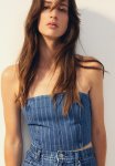 Cropped Denim Bandeau Top - Denim Blue