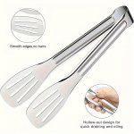 1PC Stainless Steel Slotted Serving Tongs Food Grade Kitchen Utensils Hollow-out Design For Draining & Oiling Smooth Edges Cooki