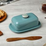 Dudki Stainless Steel Butter Container Dish Storage Box Organizer With Ceramic Knob Design 500 Gram Moss Green