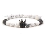 Natural White Howlite Stone Bracelet With Crown - Black