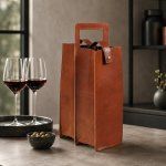 Tan Squared Leather Double Wine Bottle Holder