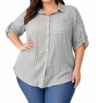 Ladies Stripe Tab Collar Shirt - 60 Olve wht