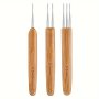 3PCS Dreadlocks Crochet Hook Set With Bamboo Handles - 0.5MM Steel Needle For Braiding And Crafting Light Brown