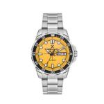 Premium Men's Round Quartz Watch With Yellow Dial