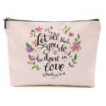 Bible Verse Makeup Bag For Women Aesthetic Flower Portable Travel Organizer Toiletry Cosmetic Bag With Zipper Roomy Makeup Bags