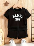 Baby's "mama's Boy" Print 2PCS Summer Casual Outfit T-Shirt & Shorts Set Toddler & Infant Boy's Clothes