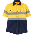 100% Cotton Hi-visibility Ventilated Two Tone Short Sleeve Shirts – Yellow Navy Blue
