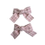 Floral Pink Bow Hair Clip Pretty Flower Print Kids Accessory - Set Of 2