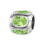 C215-C3786 - 925 Sterling Silver Barrel With Stones European Bead - Peridot Cz Stone