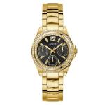 Guess Gold Tone Multi-function Quartz Watch With Diamond Accents