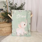 Fleece Blanket Big Eyed Cute Elephants Leaf Set
