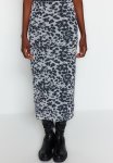 Waist Detail Printed Flexible Tulle Maxi Knitted Skirt - Schwarz