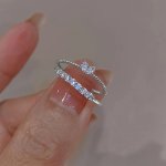 2PCS SET Love Heart Open Ring With Artificial Gemstone Inlay Vintage Style Adjustable Personality Design Fashion Temperament Fau