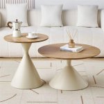 Magnolia Wood And Metal Round Coffee Table Set In White Black - Black