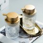 1PC Embossed Glass Soap Dispenser With Rustic Golden Pump Refillable Liquid Hand Soap Containers For Bathroom And Kitchen Decor