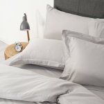 500 Thread Count Oxford Egyptian Cotton Sateen Duvet Cover Set Silver - Super King 260X240CM