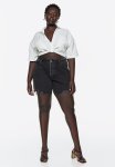 Curvy Fit Bermuda Straight High Denim Shorts - Black