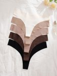 5 Pcs Simple Solid Thongs Seamless Comfort & Breathable Plain Intimates Panties Women's Lingerie & Underwear