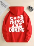"good Things Are Coming" Print Hoodies For Men Graphic Hoodie With Kangaroo Pocket Comfy Loose Trendy Hooded Pullover Mens Clo
