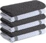 Sulfar Kitchen Towels Pack Of 6 100% Cotton White & Grey