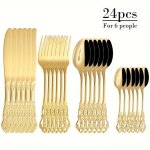 4/24PCS Stainless Steel Royal Court Flatware Set Luxurious Vintage Style Cutlery Includes Dinner Knife Dinner Fork Dinner Spoon 