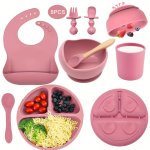 8PCS SET Baby Silicone Tableware Set Food Supplement Baby Cutlery Easter Gift