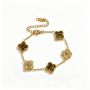 Elegant Gold-toned Lucky Clover Charm Link Bracelet With Tiger Eye Style