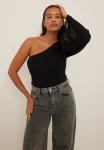 One Shoulder Chiffon Blouse - Black