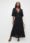 Puff Sleeve Anglaise Fit & Flare Maxi Dress - Black