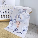 Themed Fleece Blanket Blue Bear Planes And Air Balloons