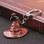 Preppy Style Wizard Hat Keychain - Zinc Alloy Unplated Bronze Finish - Retro Fashion Versatile Pendant - Movie Themed Accessory Souvenir - Ideal For