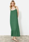 Straight Back Detailed Strappy Wrapped Textured Maxi Knitted Dress - Green